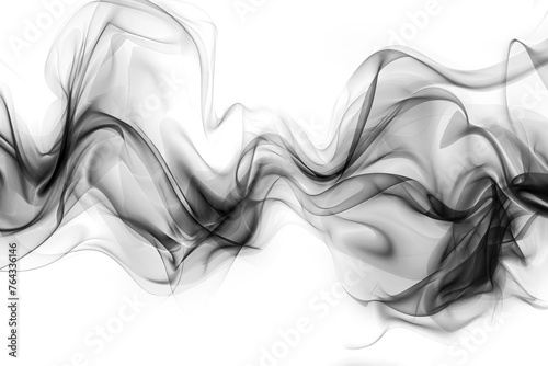 Elegant monochrome smoke waves flowing across white background. Smooth abstract pattern