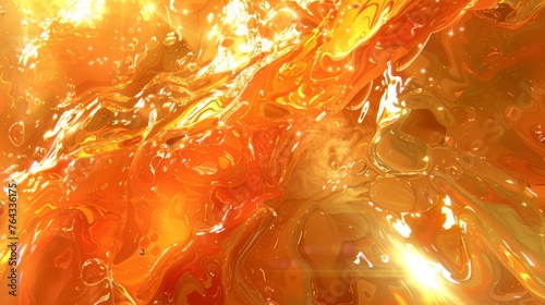 a close up of an orange and yellow liquid with a sunbeam in the middle of the image in the background. © Olga