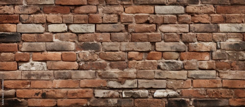 A close up of a brick wall with a fire hydrant positioned in front, creating an urban street scene