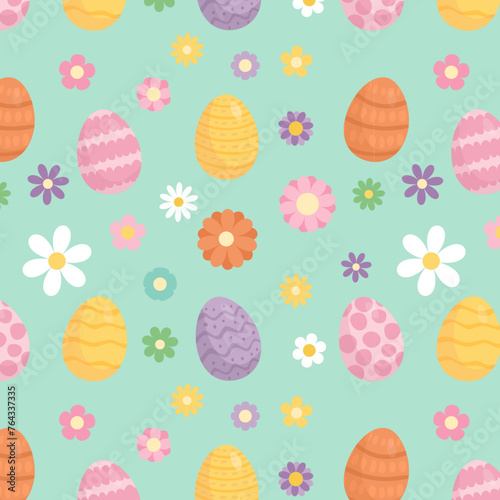 Photography seamless pattern, easter, eggs and flowers
