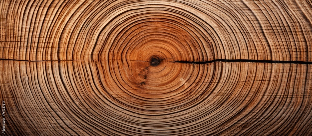 Fototapeta premium A close-up view of a tree trunk showing a perfect circular cut in the middle