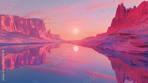 Mirrored Desert Landscape:An Infinite Journey Through Surreal Terrain