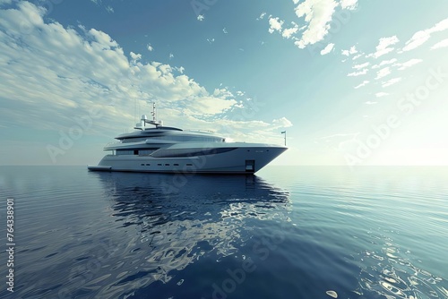 Realistic 3D render of a luxury yacht sailing on a calm sea, digital illustration © Lucija