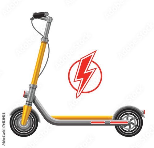 Electric kick scooter, e-scooter charge parking station, electro motor bike rental icon. Electrical push bicycle. Urban road cycle eco transport and electricity lightning. Street speed vehicle. Vector