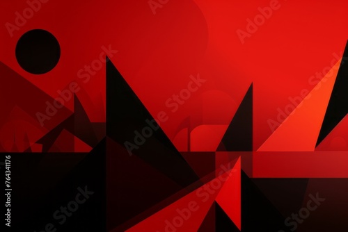 A striking red background with sharp geometric shapes