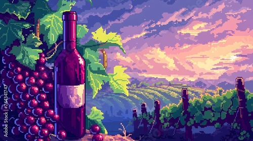 a bottle of wine and a glass of wine, an image for a winery, wine plantations vines