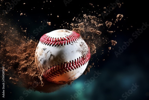 Close up of a baseball in mid air during a pitch