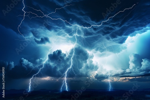 Dramatic stormy sky background with dark clouds and lightning