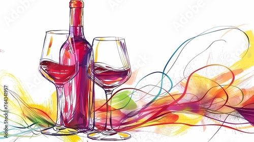 a bottle of wine and a glass of wine, an image for a winery, wine plantations vines