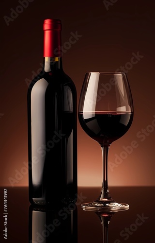 a bottle of wine and a glass of wine, an image for a winery, wine plantations vines