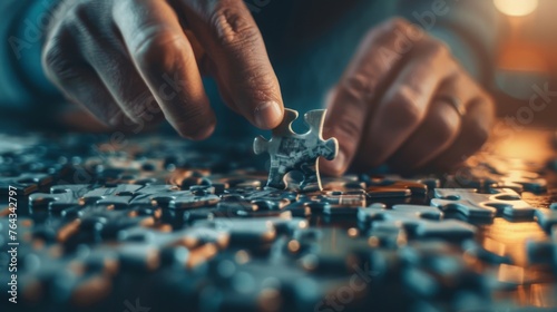 a man makes a picture while playing puzzles