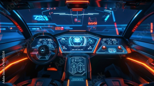The cockpit of a futuristic autonomous car, highlighting the potential evolution of vehicle interiors and controls © Orxan