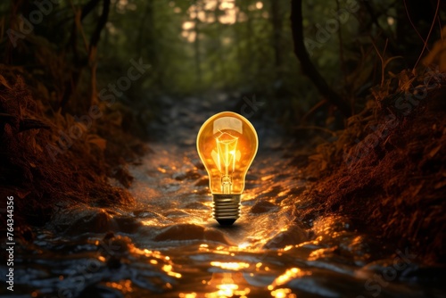A creative composition of a floating light bulb illuminating a path to creativity photo