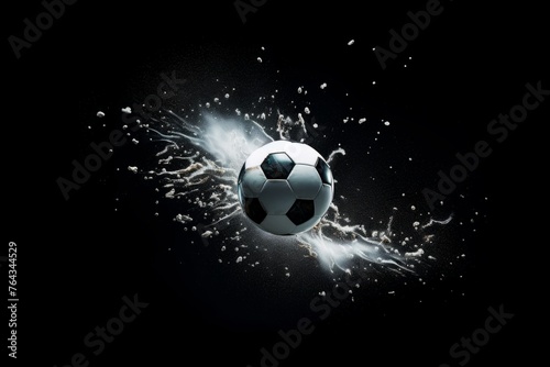 A fluid motion shot of a soccer ball in mid-flight during a free-kick