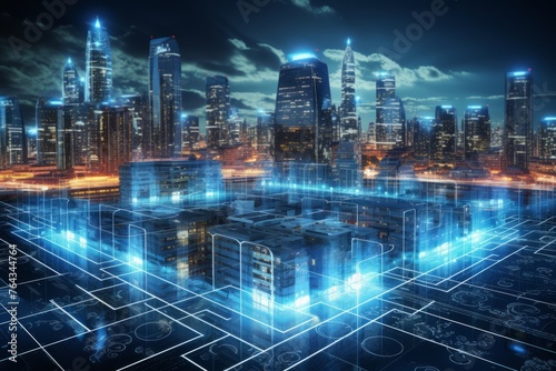 A programmer coding algorithms for smart cities, optimizing urban infrastructure through digital innovation