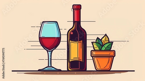 a bottle of wine and a glass of wine  an image for a winery  wine plantations vines