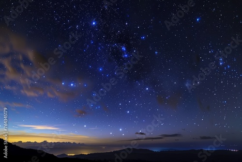 A view of the night sky filled with twinkling stars and drifting clouds, showcasing prominent zodiac constellations like Leo, Scorpio, and Pisces