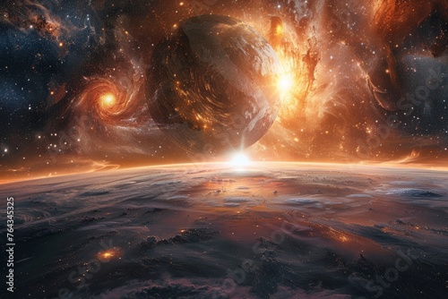 A space scene featuring planets and stars in the universe