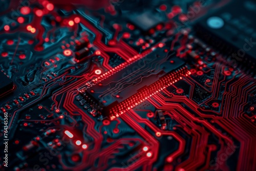 Detailed view of a computer circuit board showing intricate components and connections