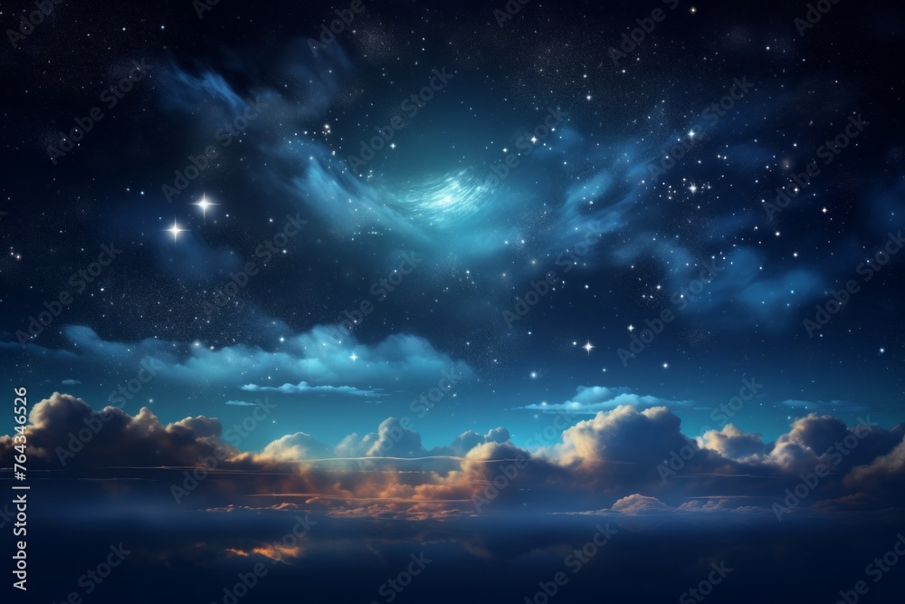 Clear night sky filled with twinkling stars and drifting clouds