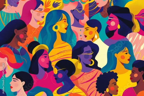 Vibrant illustration of diverse women celebrating International Women's Day