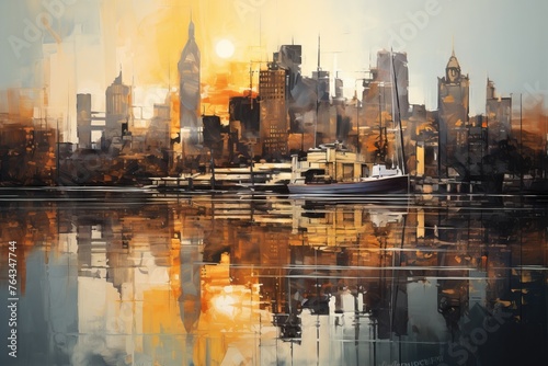 A cityscape with afternoon reflections on the river
