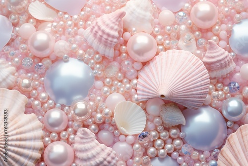 Pink Pearls and Seashells background, Pink Pearls and Seashells Wallpaper, Pink Pearls Background, Light Pink Seashells Wallpaper, AI Generative