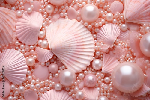 Pink Pearls and Seashells background, Pink Pearls and Seashells Wallpaper, Pink Pearls Background, Light Pink Seashells Wallpaper, AI Generative