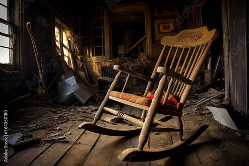 Worn out rocking chair in an abandoned room