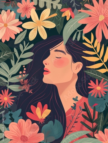 Woman with flowers. Concept of mothers day illustration. © Absent Satu