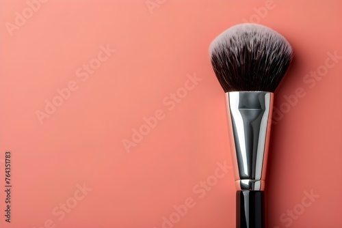 Professional Photo of Makeup Brush on Light Peach Background with Centered Composition and Copy Space. Concept Product Photography, Makeup Brush, Peach Background, Centered Composition, Copy Space