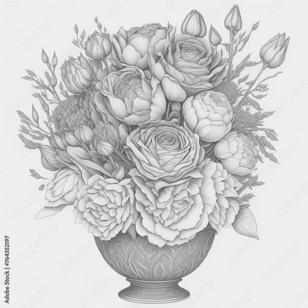 Realistic Flower Bunch: Pencil Drawing Stock Illustrations for Artists Realistic Flower Bunch: Pencil Drawing Stock Illustrations for Artists