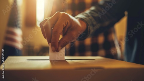 Shallow depth of field (selective focus) image with the hand of a person voting in the US presidential elections. photo