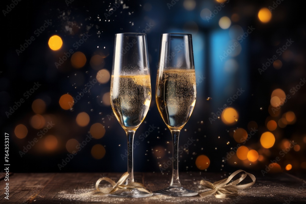 Sparkling champagne glasses toasting for the New Year