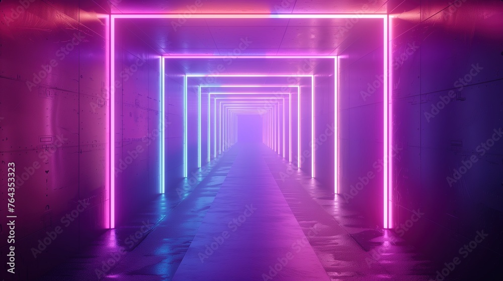 Futuristic Neon Corridor with Infinite Perspective