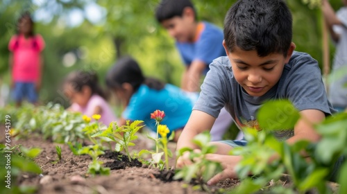 Children grow vegetables in the garden