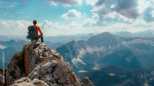 Solo Traveler at the Summit Overlooking Mountain Vistas