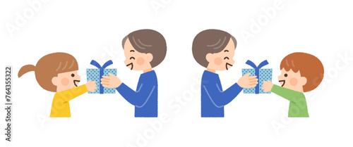 プレゼントする子供と受け取るお父さんのイラスト素材