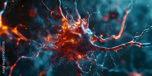 A detailed view of a neural network synapse firing in the brain. Concept Neuroscience, Synaptic Transmission, Neural Circuitry, Brain Activity, Nervous System