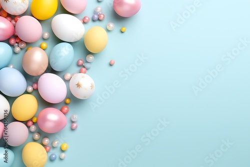Easter day concept eggs on isolated blue background top view