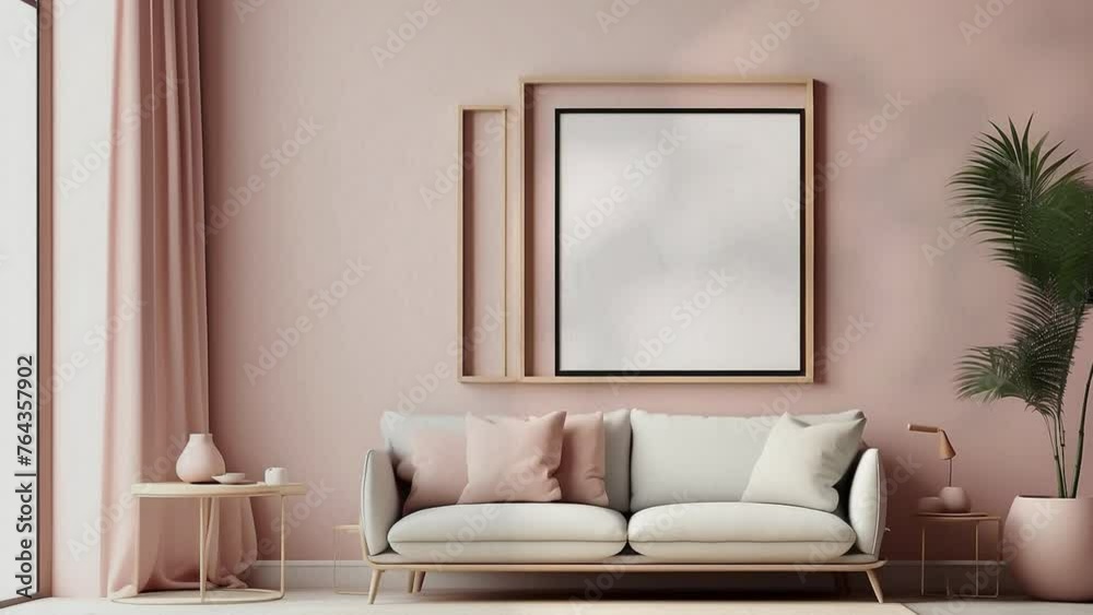 3D rendering. Mockup poster frame with minimalist modern interior background. 3D rendering. Mockup poster frame with minimalist modern interior background.