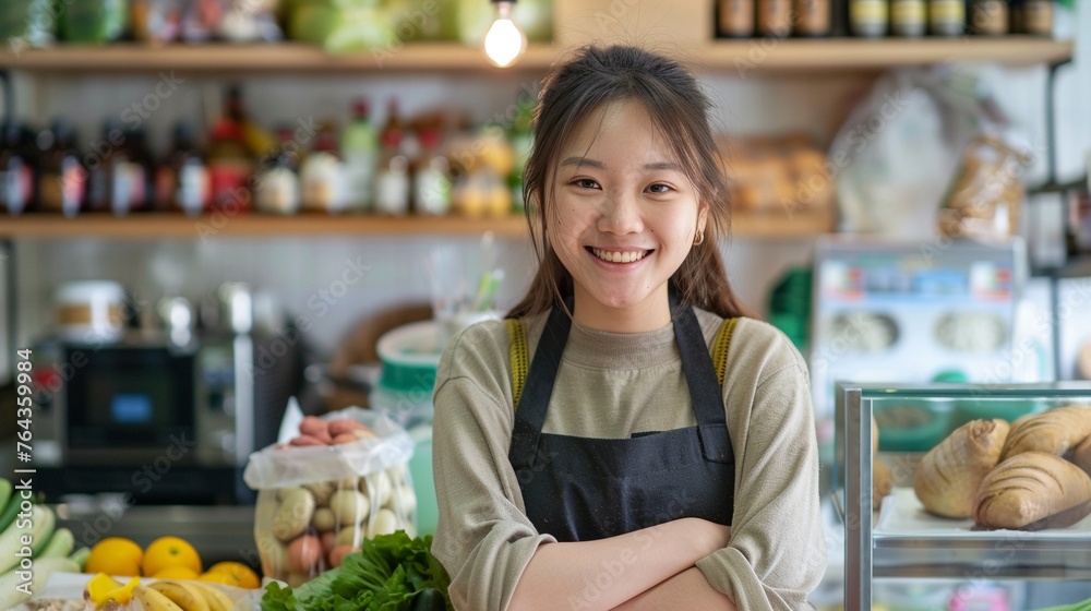 Asian Woman Small Business Owner at Eco-Friendly Retail Shop: Portrait