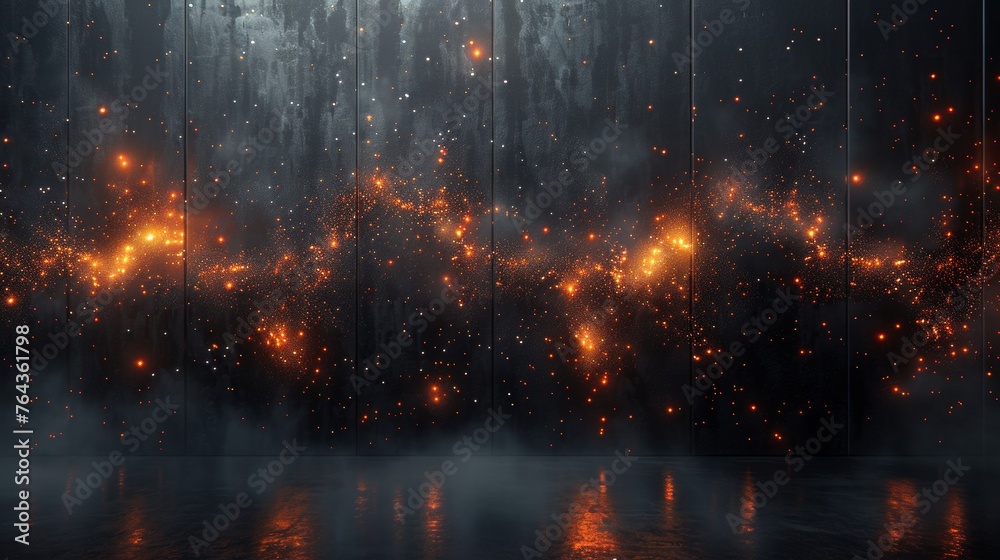 Mystical fires dance in the rain at night