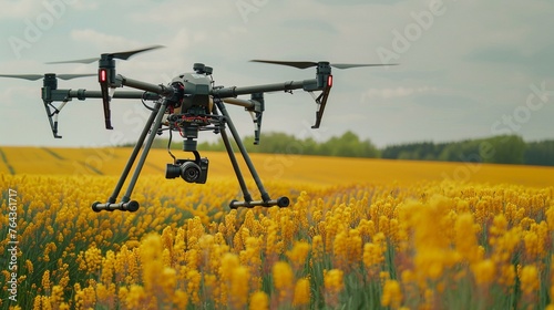 Future Farming Innovation: Hexacopter Drone Over Rapeseed Field