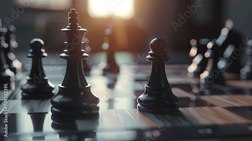a chessboard with one player's pieces strategically positioned to dominate the board, symbolizing the concept of strategic positioning and outmaneuvering competitors in marketing strategy