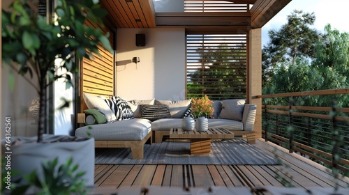 Cozy Wooden Terrace with Simple Living Furniture Set