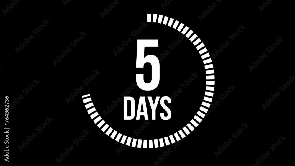 7 days count 2D animation motion graphics running numbers counting day, 7 days in a week, seven day left, 7 day to go. 4K HD video with black background white text.