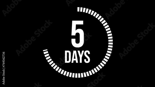 7 days count 2D animation motion graphics running numbers counting day, 7 days in a week, seven day left. 4K HD video with black background white text. photo
