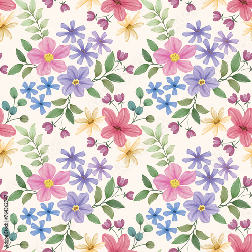 Beautiful flowers and leaf seamless pattern. Can be used for fabric textile wallpaper. © teerawat