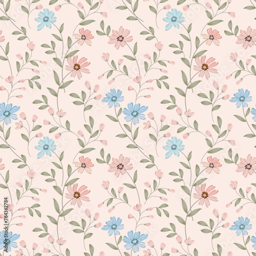 Wallpaper Mural Beautiful flowers design in pastel color seamless pattern. This pattern can be used for fabric textile wallpaper gift wrap paper. Torontodigital.ca